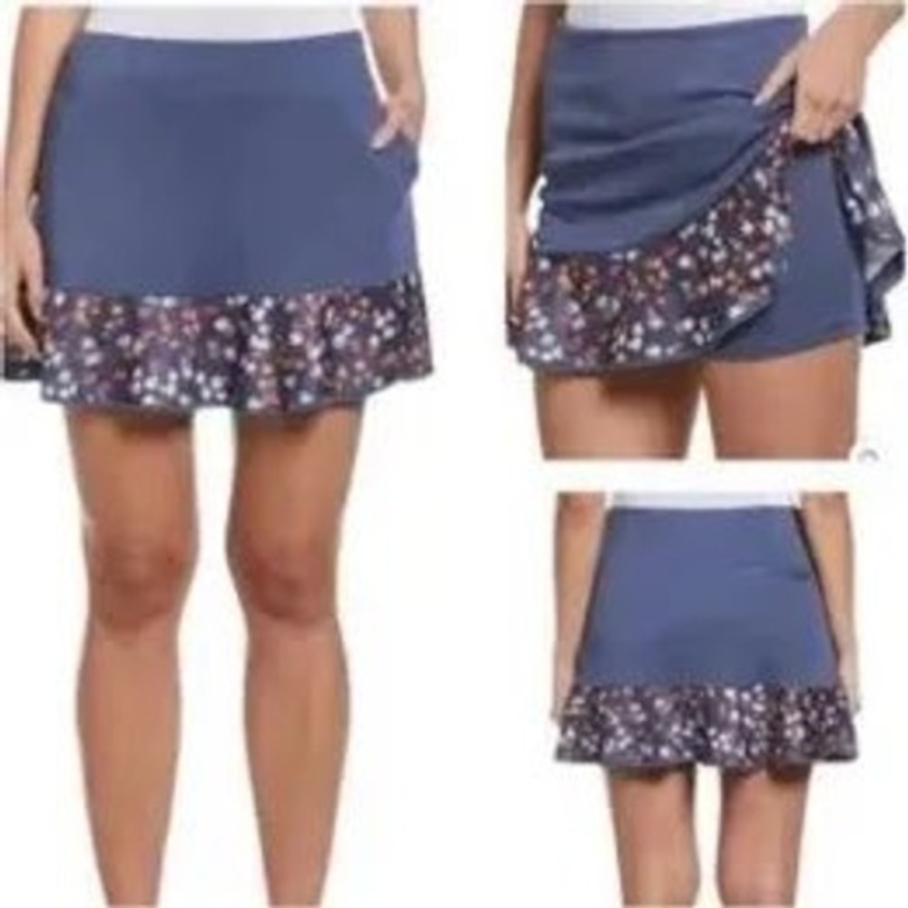 Callaway Golf Skort Women Large Blue Excellent Floral Ruffle Opti-Dri Athletic
